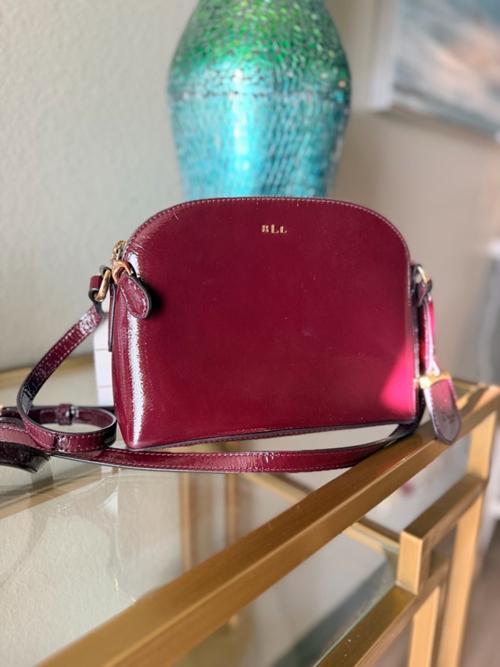 Ralph Lauren Burgundy Patent Crossbody — Dome Silhouette